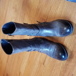 Vera Wang Lavender Harness Mid-Calf Moto Boots | Grey Leather | Size 7M